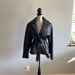 Mira Milano by Euro Mond size Large black genuine leather jacket w/ belt.